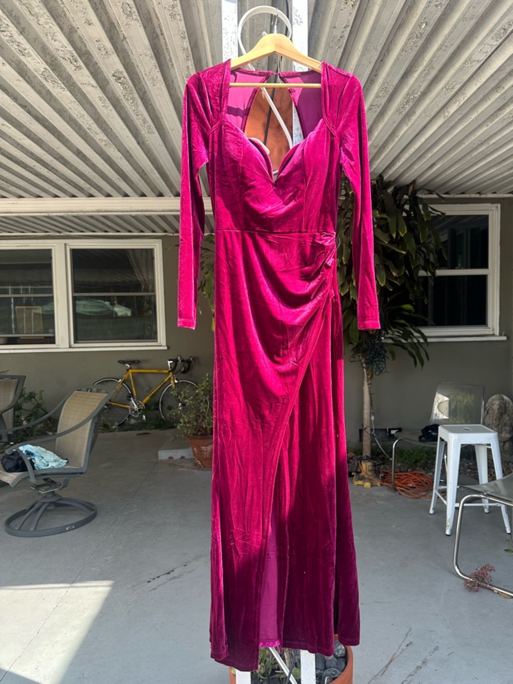 Fashion Nova Fuchsia Velvet Long Sleeve Maxi Dress